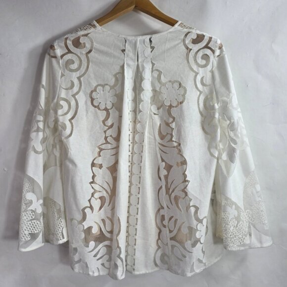 BCBGMAXAZRIA lace V neck Bell sleeves blouse - Picture 2 of 6